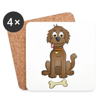 Image joyeuse d’un chien brun avec de l’os - Dessous de verre (lot de 4) - blanc - Devant
