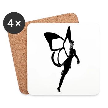 Femme papillon (noir) - Dessous de verre (lot de 4) - blanc - Devant
