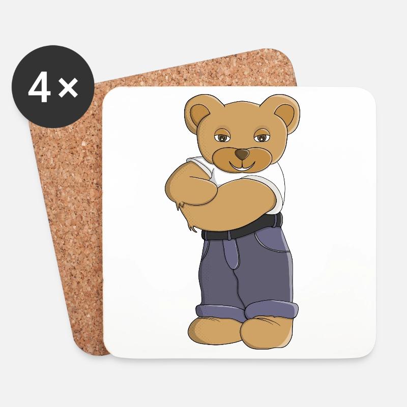 Teddybär mit verschränkten Armen - Untersetzer (4er-Set) - Weiß