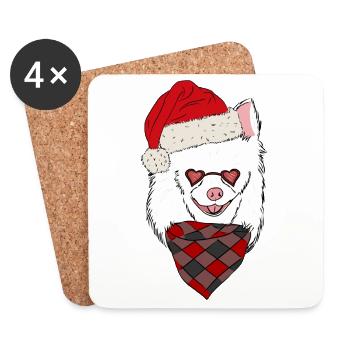 Chapeau de Noël Chihuahua Blanc Noël - Dessous de verre (lot de 4) - blanc - Devant