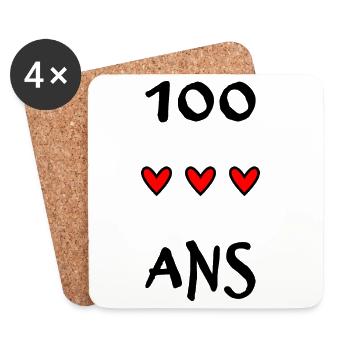100. 100 ANS. 100e ANNIVERSAIRE. ANNIVERSAIRE 100 - Dessous de verre (lot de 4) - blanc - Devant