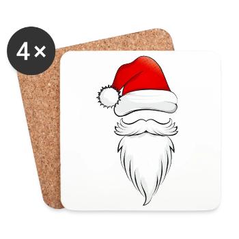 Santa Hat and Beard – Classic Christmas Motif - Coasters (set of 4) - white - Front
