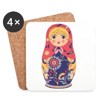 Bunte Matroschka mit Blumenmotiv - Untersetzer (4er-Set) - Weiß - Vorne