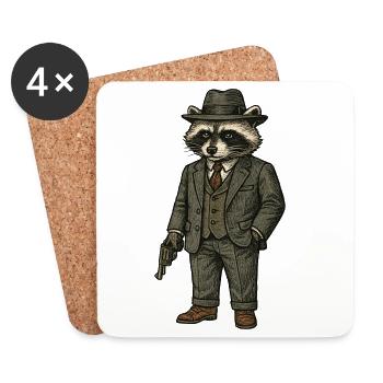 Eleganter Mafiaboss Waschbär im Anzug mit Hut - Coasters (set of 4) - white - Front