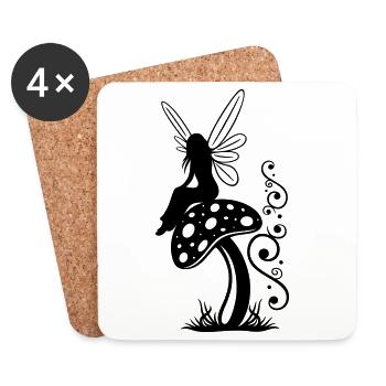 Fairy Mushroom Elven Motif Fantasy - Coasters (set of 4) - white - Front