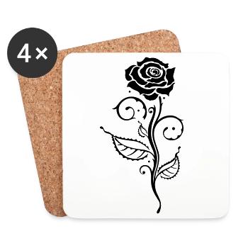 Schwarze Rose Ornament Gothic - Untersetzer (4er-Set) - Weiß - Vorne