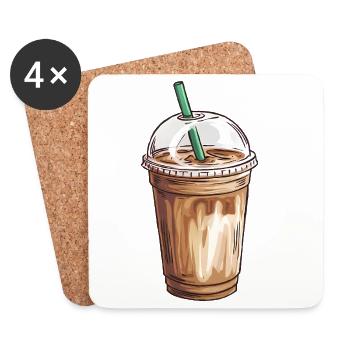 Eiskaffee-Illustration für Café-Enthusiasten - Untersetzer (4er-Set) - Weiß - Vorne