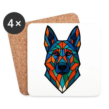 Geometrischer Deutscher Schäferhund – Bunter Hund A - Untersetzer (4er-Set) - Weiß - Vorne