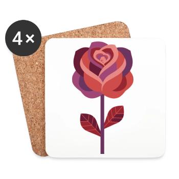 Rose graphique dans des tons rouges chauds - Dessous de verre (lot de 4) - blanc - Devant