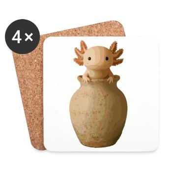 Axolotl Art – Réaliste dans une cruche en argile - Dessous de verre (lot de 4) - blanc - Devant