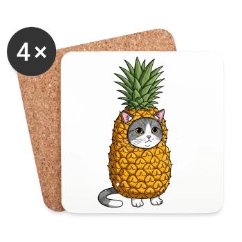 Pineapple Cat Costume Illustration - Coasters (set of 4) - white - Front