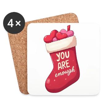 Christmas Sock Full of Hearts – You Are Enough - Coasters (set of 4) - white - Front
