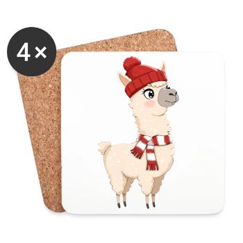 Winter alpaca with hat and scarf - Coasters (set of 4) - white - Front