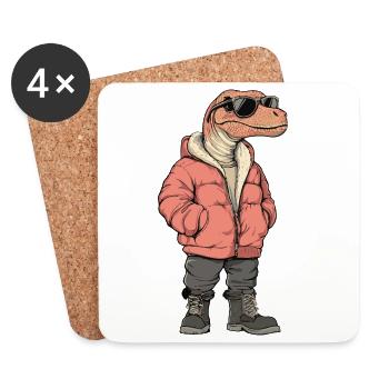 Dinosaur brontosaurus Cool Winter - Coasters (set of 4) - white - Front