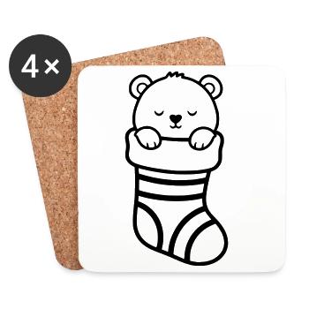 Süßer Bär im Weihnachtssocken | Geschenk - Untersetzer (4er-Set) - Weiß - Vorne