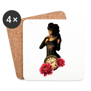 Steampunk Uhr mit Rosen - Untersetzer (4er-Set) - Weiß - Vorne