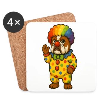 Clown Bulldog in Colorful Costume Design - Coasters (set of 4) - white - Front