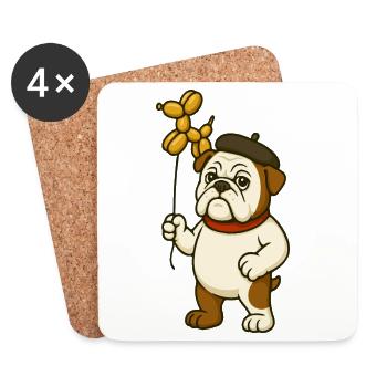 Bouledogue artistique tenant un chien ballon doré - Dessous de verre (lot de 4) - blanc - Devant