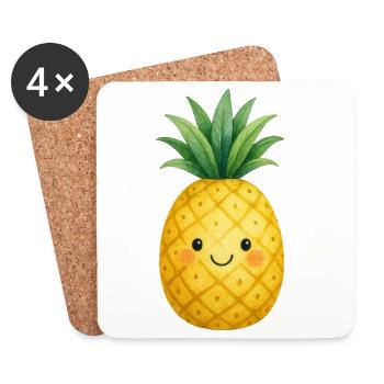 Kawaii Pineapple Watercolor Kids Fruit Cute Cute - Coasters (set of 4) - white - Front