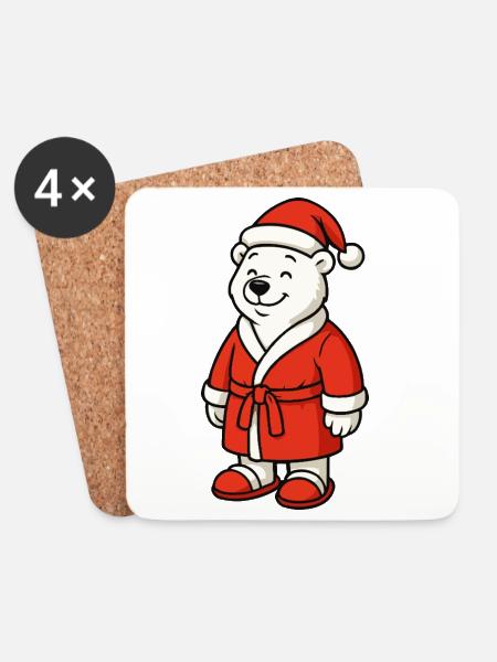 Ours d’hiver en costume de Père Noël - Dessous de verre (lot de 4) - blanc