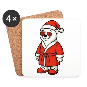 Winter Bear in Santa Outfit - Coasters (set of 4) - white - Front