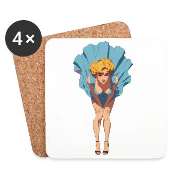 Pin-up girl with blowing summer dress - Coasters (set of 4) - white - Front