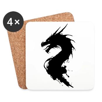 Schwarzer Drachen - Untersetzer (4er-Set) - Weiß - Vorne