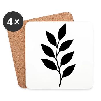 Branch with leaves silhouette - Coasters (set of 4) - white - Front