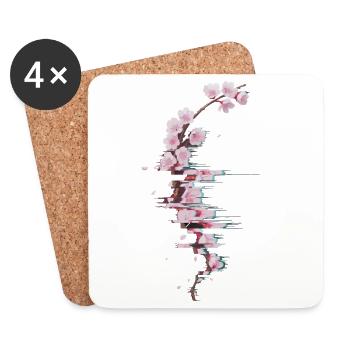 Glitch Cherry Blossom Modern Blossom Branch - Coasters (set of 4) - white - Front