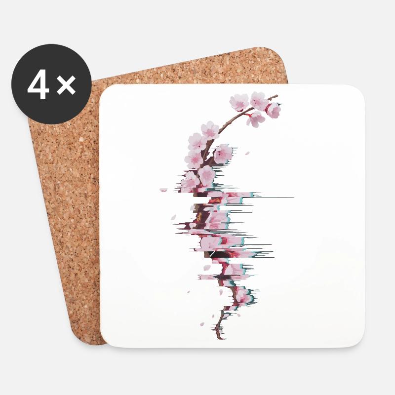 Glitch Kirschblüte moderner Blütenzweig - Untersetzer (4er-Set) - Weiß