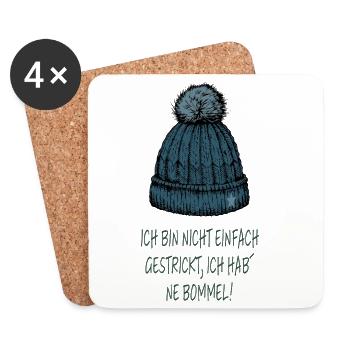 Ich bin nicht einfach gestrickt – Bommel Spruch - Untersetzer (4er-Set) - Weiß - Vorne