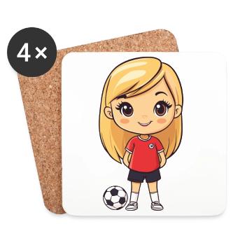 Fille baby-foot avec ballon - Dessous de verre (lot de 4) - blanc - Devant