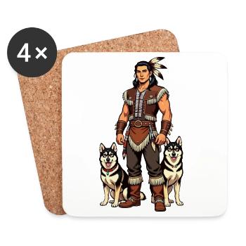 Indien avec des chiens husky - Dessous de verre (lot de 4) - blanc - Devant