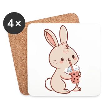 Kawaii Bunny and Bubble Tea - Coasters (set of 4) - white - Front