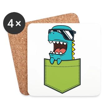 Motif de Dino de Poche avec lunettes de soleil Mignons enfants - Dessous de verre (lot de 4) - blanc - Devant