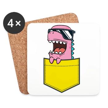 Pinker Dino mit Sonnenbrille Kinder Baby Comic - Untersetzer (4er-Set) - Weiß - Vorne