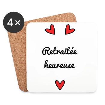 RETRAITEE. RETRAITE. BONNE RETRAITE. ANNIVERSAIRE - Dessous de verre (lot de 4) - blanc - Devant
