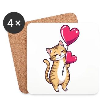 Katze mit Herz Ballon Geschenk Geburtstag - Untersetzer (4er-Set) - Weiß - Vorne