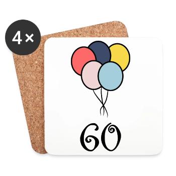 60. 60 ANS. 60e ANNIVERSAIRE. ANNIVERSAIRE 60 ANS. - Dessous de verre (lot de 4) - blanc - Devant