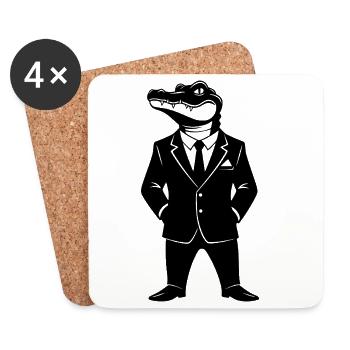 Krokodil im Anzug – Tier Design - Untersetzer (4er-Set) - Weiß - Vorne