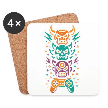 Neon Gamer Totem | Controller & Totenkopf - Untersetzer (4er-Set) - Weiß - Vorne