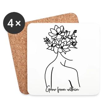 Grow from Within - Floral Lines Art Woman - Coasters (set of 4) - white - Front