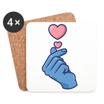 Kpop Musique coréenne Doigts mignons Cœur Amour Corée - Dessous de verre (lot de 4) - blanc - Devant