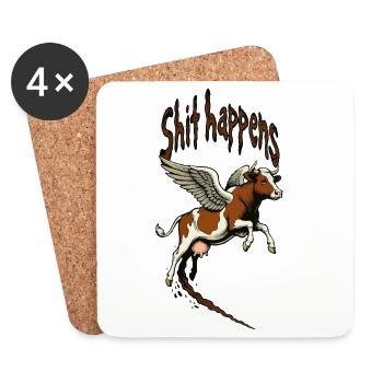 Flying cow with wings – shit happens - Coasters (set of 4) - white - Front