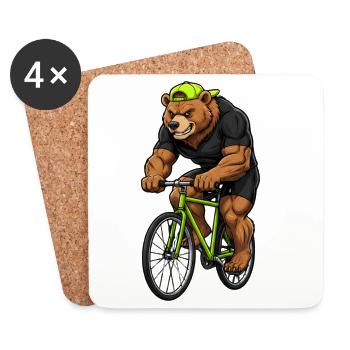 Cyclist Bear Road Bike Mountain Bike Sport Bicycle - Coasters (set of 4) - white - Front