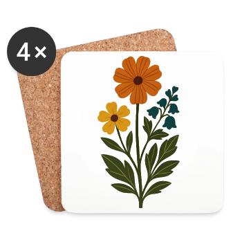 Autumnal Blossoms Orange Yellow - Coasters (set of 4) - white - Front