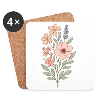 Pastel Flowers Watercolor Bouquet - Coasters (set of 4) - white - Front