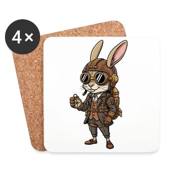 Lapin Explorateur Steampunk Boussole Rétro - Dessous de verre (lot de 4) - blanc - Devant