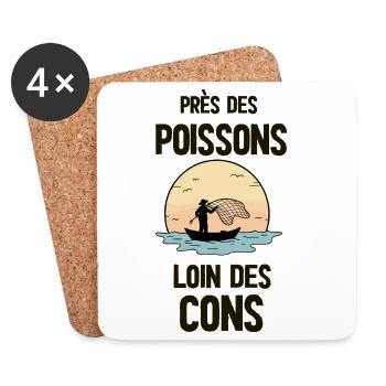 Près des poissons, loin des cons - Dessous de verre (lot de 4) - blanc - Devant