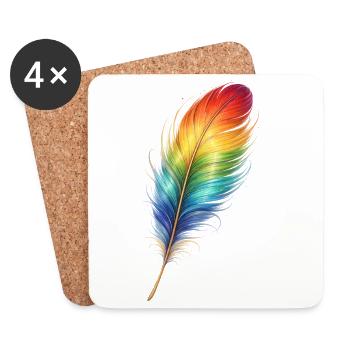 Bunte Feder Regenbogen Boho Design  - Untersetzer (4er-Set) - Weiß - Vorne